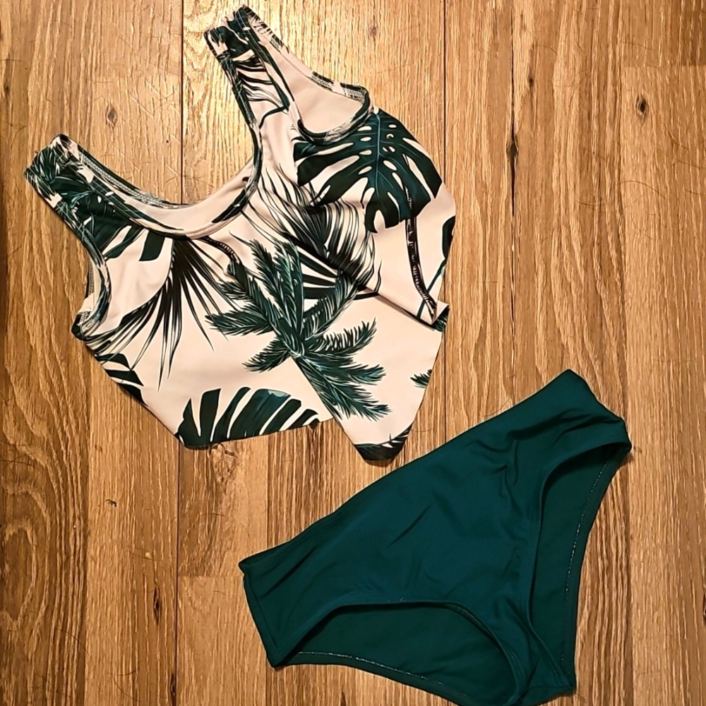 Girl's Tropical Leaf Print Swimsuit 6t